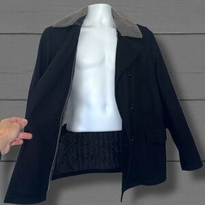 Kenneth Cole New York Men’s Black Peacoat Jacket Removable Sherpa Collar size M
